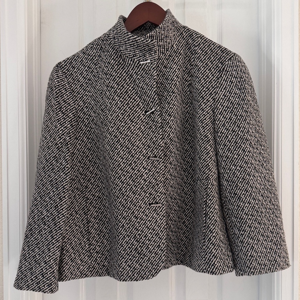 Calvin Klein Classic Black/White Mockneck Wool Blend Jacket Coat Pockets Size 14